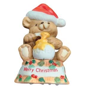 1981 Summit Christmas Bear Honey Pot Music Box Figurine